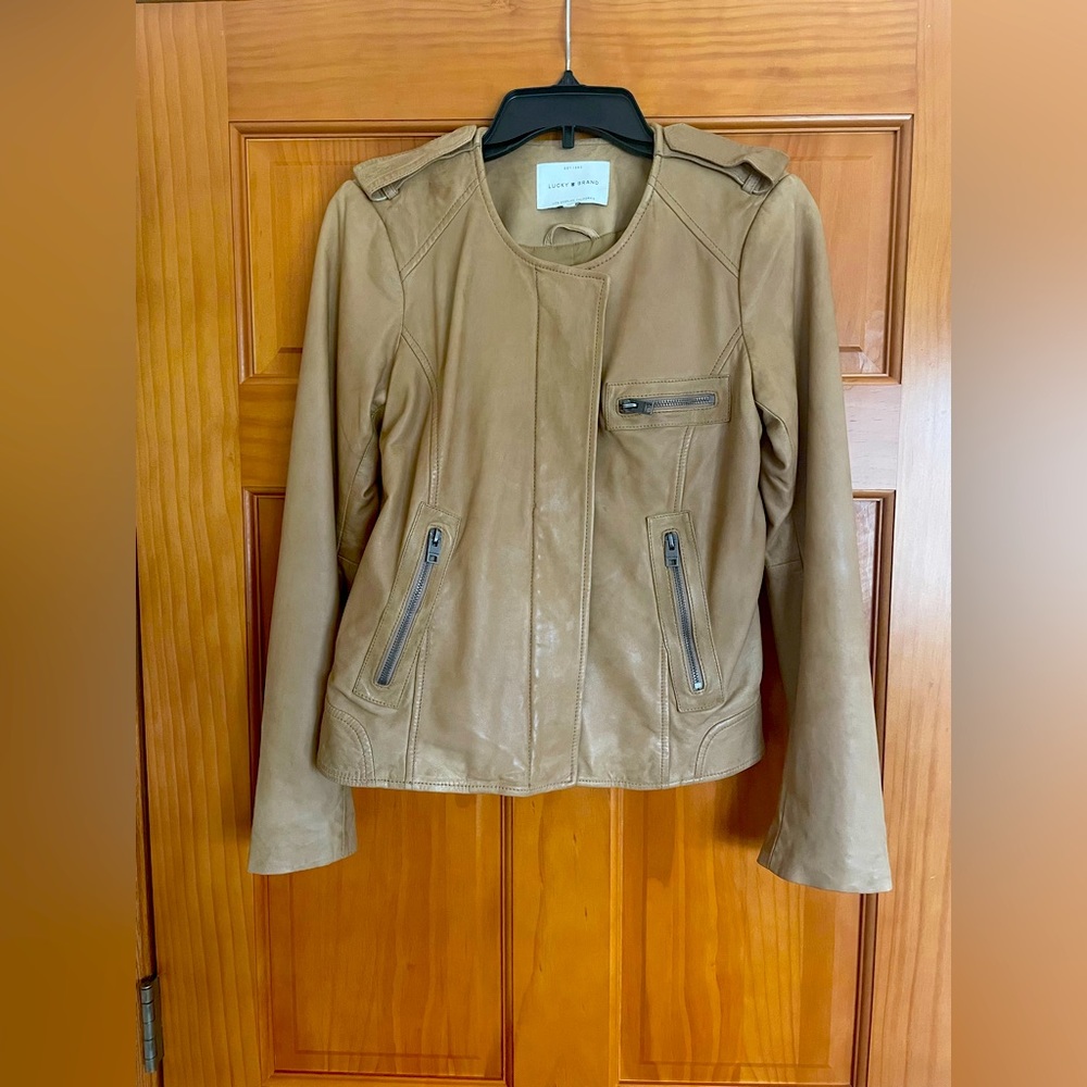 NWOT Lucky Brand Women’s Tan Leather Jacket, Size M